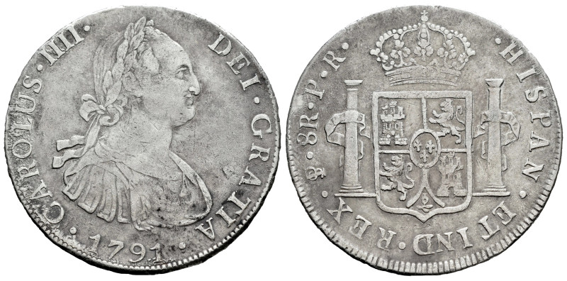 Charles IV (1788-1808). 8 reales. 1791. Potosi. PR. (Cal-991). Ag. 26,51 g. Firs...