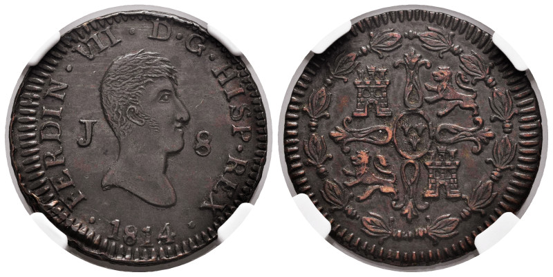 Ferdinand VII (1808-1833). 8 maravedis. 1817. Jubia. (Cal-192). Ae. Slabbed by N...