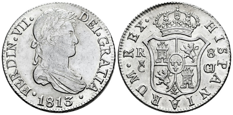 Ferdinand VII (1808-1833). 8 reales. 1813. Cadiz. CJ. (Cal-1153). Ag. 27,12 g. L...