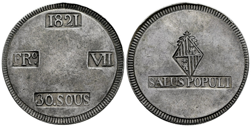 Ferdinand VII (1808-1833). 30 sous. 1821. Mallorca. (Cal-1293). Ag. 26,57 g. Pat...