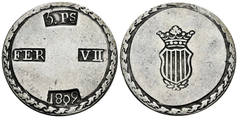 Ferdinand VII (1808-1833). 5 pesetas. 1809. Tarragona. (Cal-1426). Ag. 26,07 g. ...