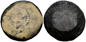 Elizabeth II (1833-1868). Interesting counterfeit die for 4 reales, Madrid CL. Made of bronze with a surface of 47mm. Ae. Choice VF. Est...200,00. 
...