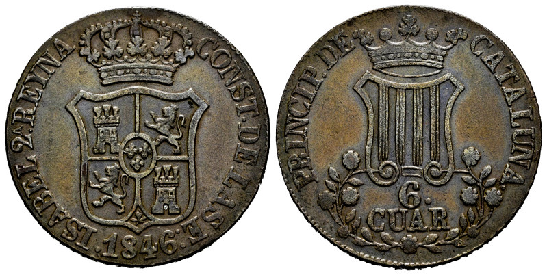 Elizabeth II (1833-1868). 6 quartos. 1846. Cataluña, minted in Mallorca. (Cal-31...