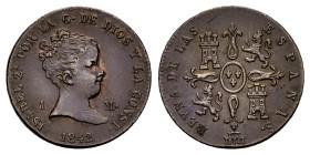 Elizabeth II (1833-1868). 1 maravedi. 1842. Segovia. (Cal-35). Ae. 1,41 g. Scratches on obverse. Almost XF/Choice VF. Est...90,00. 

Spanish Descrip...