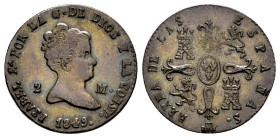 Elizabeth II (1833-1868). 2 maravedis. 1849. Segovia. (Cal-61). Ae. 2,32 g. Striking defect. Choice VF. Est...35,00. 

Spanish Description: Isabel I...