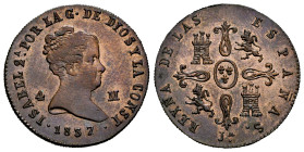 Elizabeth II (1833-1868). 4 maravedis. 1837. Jubia. (Cal-67). Ae. 4,63 g. With some original luster remaining. Almost XF/XF. Est...110,00. 

Spanish...