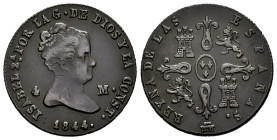 Elizabeth II (1833-1868). 4 maravedis. 1844. Segovia. (Cal-87). Ae. 4,89 g. Almost VF. Est...25,00. 

Spanish Description: Isabel II (1833-1868). 4 ...
