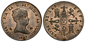 Elizabeth II (1833-1868). 4 maravedis. 1847. Segovia. (Cal-90). Ae. 5,25 g. Impurities. It retains some original colour. XF. Est...70,00. 

Spanish ...
