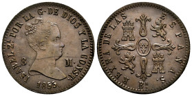 Elizabeth II (1833-1868). 8 maravedis. 1855. Barcelona. (Cal-98). Ae. 11,41 g. Magnificent piece. Rare in this condition. AU/Mint state. Est...300,00....