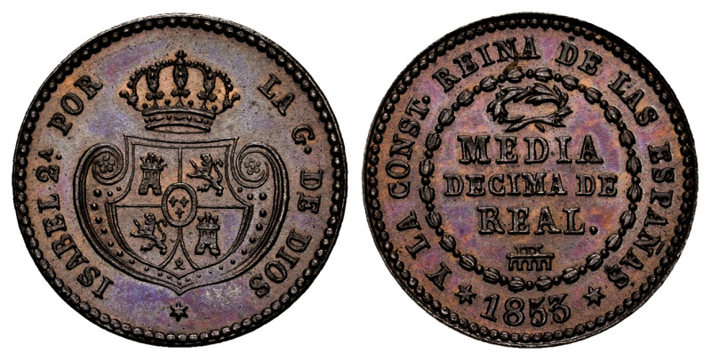 Elizabeth II (1833-1868). 1/2 decima de real. 1853. Segovia. (Cal-140). Ae. Orig...