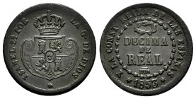 Elizabeth II (1833-1868). Decima de real. 1853. Segovia. (Cal-146). Ae. 3,57 g. Almost VF. Est...25,00. 

Spanish Description: Isabel II (1833-1868)...