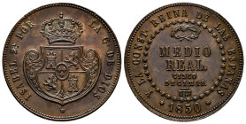 Elizabeth II (1833-1868). Medio real. 1850. Segovia. (Cal-155). Ae. 19,07 g. XF. Est...180,00. 

Spanish Description: Isabel II (1833-1868). Medio r...