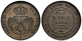 Elizabeth II (1833-1868). Medio real. 1850. Segovia. (Cal-155). Ae. 20,02 g. Minor nicks on edge. VF. Est...50,00. 

Spanish Description: Isabel II ...