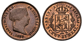 Elizabeth II (1833-1868). 5 centimos de real. 1859. Segovia. (Cal-164). Ae. Original luster. Gorgeous colour. Rare in this condition. Slabbed by NGC a...