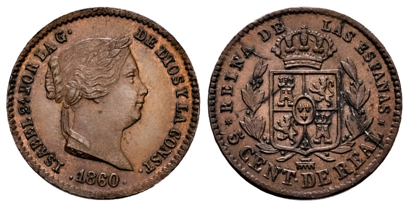 Elizabeth II (1833-1868). 5 centimos de real. 1860. Segovia. (Cal-165). Ae. 1,65...