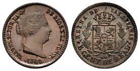 Elizabeth II (1833-1868). 5 centimos de real. 1864. Segovia. (Cal-169). Ae. 2,01 g. It retains some minor luster. Almost MS. Est...90,00. 

Spanish ...