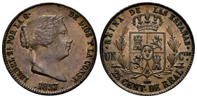 Elizabeth II (1833-1868). 25 centimos de real. 1857. Segovia. (Cal-190). Ae. 9,65 g. Almost XF. Est...75,00. 

Spanish Description: Isabel II (1833-...