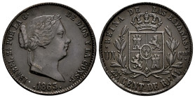 Elizabeth II (1833-1868). 25 centimos de real. 1863. Segovia. (Cal-196). Ae. 9,31 g. Choice VF. Est...50,00. 

Spanish Description: Isabel II (1833-...