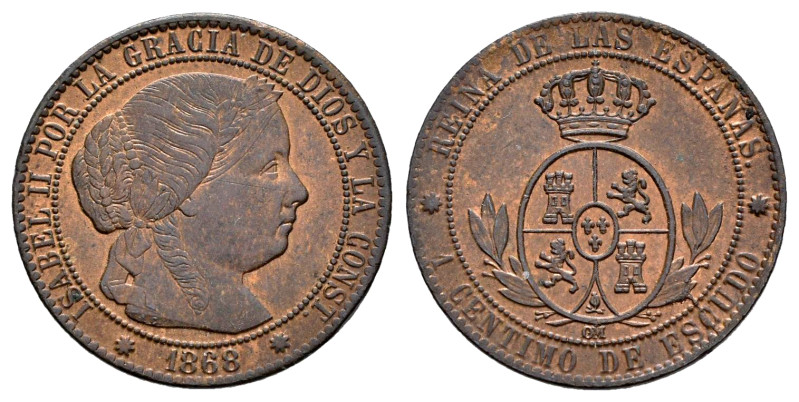 Elizabeth II (1833-1868). 1 centimo de escudo. 1868. Barcelona. OM. (Cal-216). A...