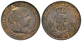 Elizabeth II (1833-1868). 2 1/2 centimos de escudo. 1868. Segovia. OM. (Cal-241). Ae. 6,19 g. With some original luster remaining. Almost XF. Est...70...
