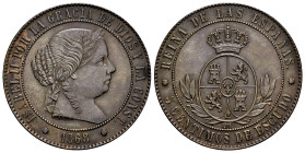 Elizabeth II (1833-1868). 5 centimos de escudo. 1868. Barcelona. OM. (Cal-246). Ae. 13,24 g. XF. Est...70,00. 

Spanish Description: Isabel II (1833...