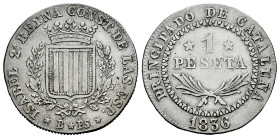 Elizabeth II (1833-1868). 1 peseta. 1836. Barcelona. PS. (Cal-271). Ag. 5,67 g. Striated edge. Scarce. VF. Est...200,00. 

Spanish Description: Isab...