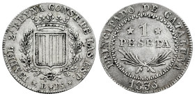 Elizabeth II (1833-1868). 1 peseta. 1836. Barcelona. PS. (Cal-271). Ag. 5,93 g. Striated edge. Scarce. Choice VF. Est...250,00. 

Spanish Descriptio...