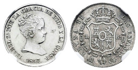 Elizabeth II (1833-1868). 1 real. 1847. Madrid. CL. (Cal-299). Ag. Slabbed by NGC as UNC Details. Cleaned. NGC-UNC. Est...120,00. 

Spanish Descript...
