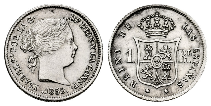 Elizabeth II (1833-1868). 1 real. 1859. Madrid. (Cal-308). Ag. 1,27 g. Slightly ...