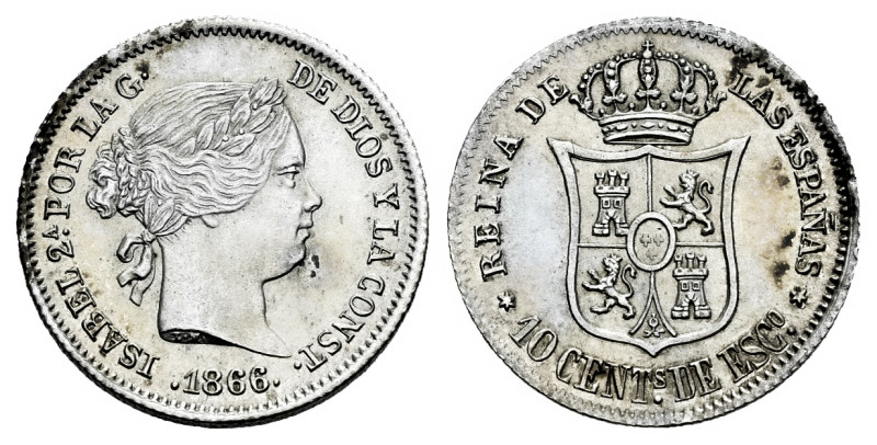 Elizabeth II (1833-1868). 10 centimos de escudo. 1866. Madrid. (Cal-339). Ag. 1,...