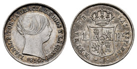 Elizabeth II (1833-1868). 1 real. 1854. Sevilla. (Cal-323). Ag. 1,30 g. Lightly toned. Almost XF/Choice VF. Est...55,00. 

Spanish Description: Isab...