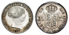 Elizabeth II (1833-1868). 1 real. 1855. Sevilla. (Cal-325). Ag. Slabbed by PCGS as MS 65. Only 1 finer specimen in the PCGS census. Rare in this condi...