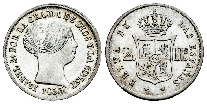 Elizabeth II (1833-1868). 2 reales. 1853. Sevilla. (Cal-391). Ag. 2,56 g. Obvers...