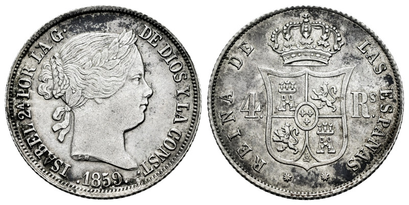 Elizabeth II (1833-1868). 4 reales. 1859. Barcelona. (Cal-432). Ag. 5,18 g. Tone...