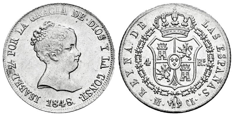 Elizabeth II (1833-1868). 4 reales. 1848. Madrid. CL. (Cal-453). Ag. 5,31 g. Cho...