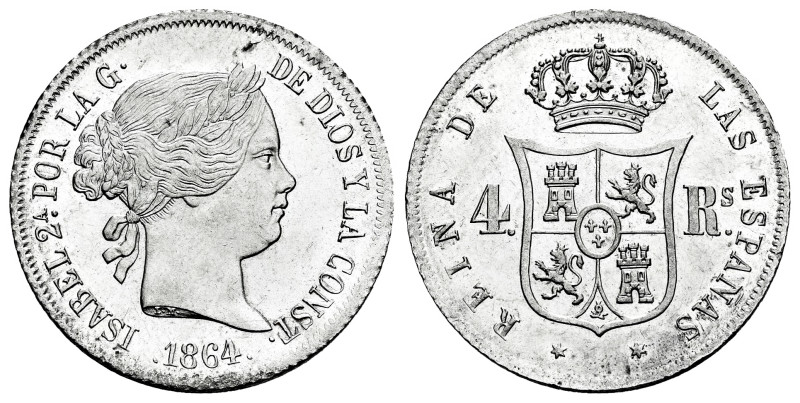 Elizabeth II (1833-1868). 4 reales. 1864. Madrid. (Cal-469). Ag. 5,14 g. Planche...