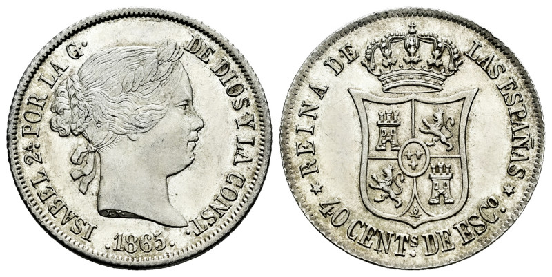 Elizabeth II (1833-1868). 40 centimos de escudo. 1865. Madrid. (Cal-500). Ag. 5,...