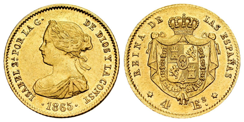 Elizabeth II (1833-1868). 4 escudos. 1865. Madrid. (Cal-688). Au. 3,36 g. It ret...