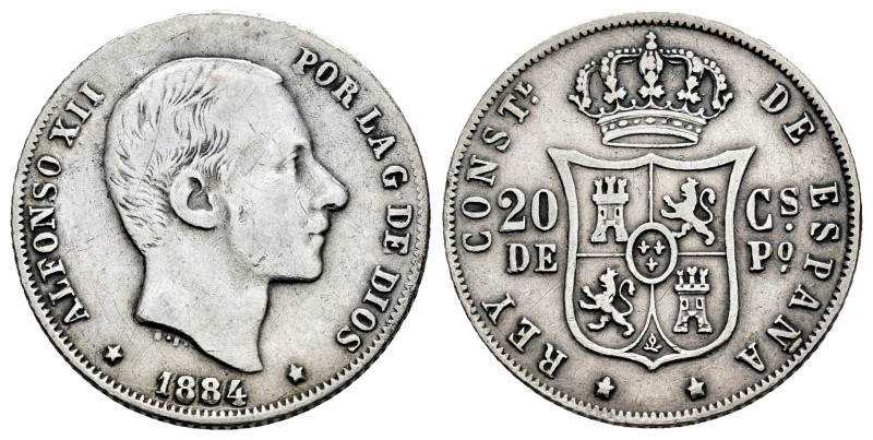 Alfonso XII (1874-1885). 20 centavos. 1884. Manila. (Cal-110). Ag. 5,08 g. Clean...