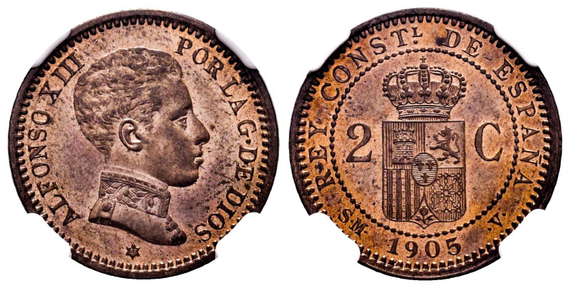 Alfonso XIII (1886-1931). 2 centimos. 1905*05. Madrid. SMV. (Cal-11). Ae. Origin...