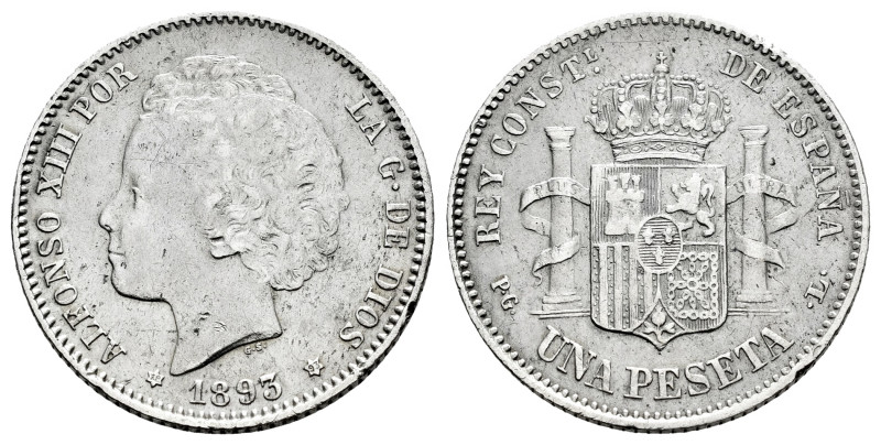 Alfonso XIII (1886-1931). 1 peseta. 1893*18-93. Madrid. PGL. (Cal-54). Ag. 4,84 ...