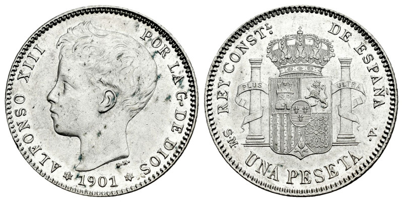 Alfonso XIII (1886-1931). 1 peseta. 1901*19-01. Madrid. SMV. (Cal-60). Ag. 5,01 ...