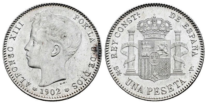 Alfonso XIII (1886-1931). 1 peseta. 1902*19-02. Madrid. SMV. (Cal-64). Ag. 5,00 ...