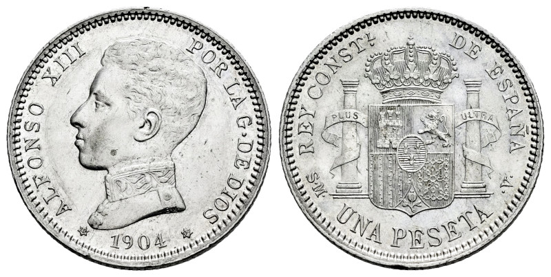 Alfonso XIII (1886-1931). 1 peseta. 1904*19-04. Madrid. SMV. (Cal-68). Ag. 5,03 ...