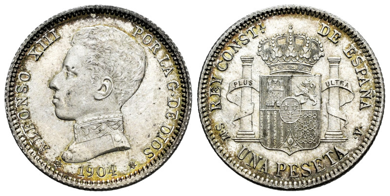 Alfonso XIII (1886-1931). 1 peseta. 1904*19-04. Madrid. SMV. (Cal-69). Ag. 4,98 ...