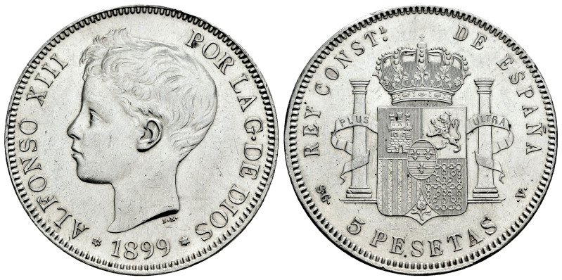 Alfonso XIII (1886-1931). 5 pesetas. 1899*18-99. Madrid. SGV. (Cal-110). Ag. 24,...