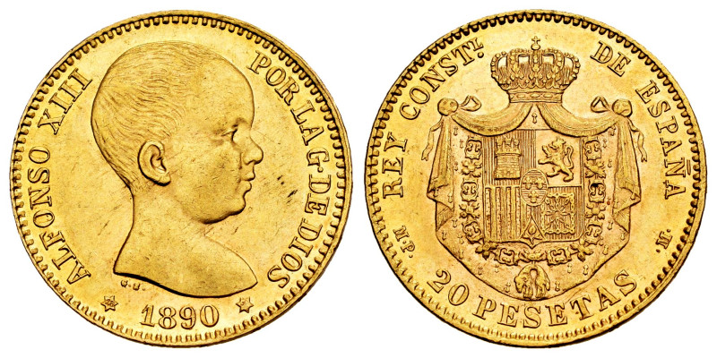 Alfonso XIII (1886-1931). 20 pesetas. 1890*18-90. Madrid. MPM. (Cal-114). Au. 6,...