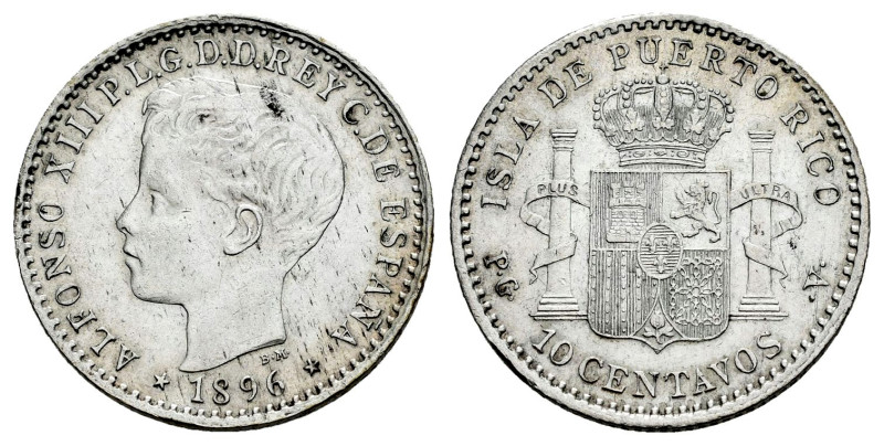 Alfonso XIII (1886-1931). 10 centavos. 1896. Puerto Rico. PGV. (Cal-125). Ag. 2,...