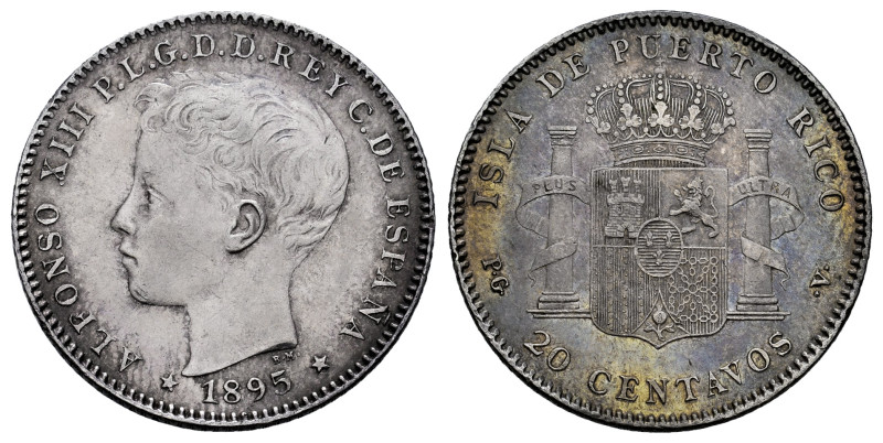 Alfonso XIII (1886-1931). 20 centavos. 1895. Puerto Rico. (Cal-126). Ag. 5,00 g....