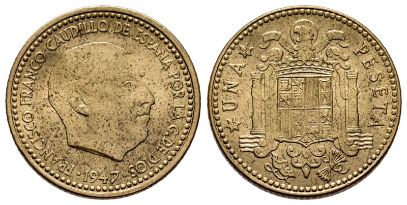 Estado Español (1936-1975). 1 peseta. 1947*19-51. Madrid. (Cal-51). 3,49 g. Rare...